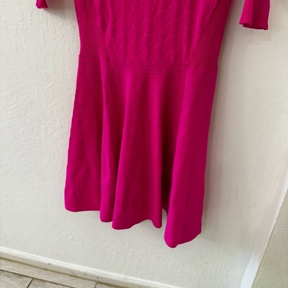 Eliza J Hot Pink Stretch Pattern Texture Fit & Flare Everyday Soft Short Dress M - Picture 9 of 10